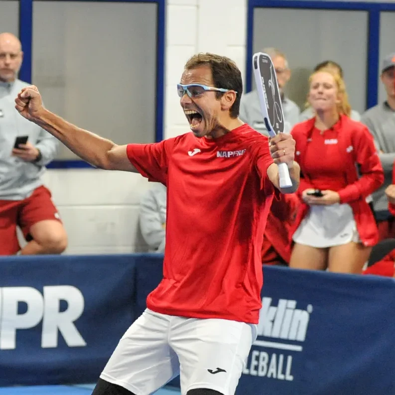 Spain players celebrate their win in front of their fans at theEuropean Pickleball Championships 2024